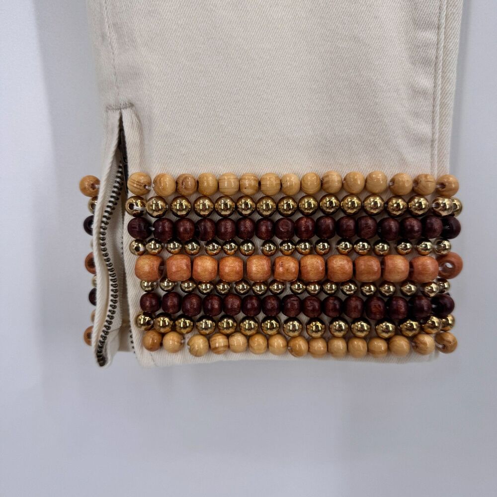 NWOT BOSTON PROPER Mixed Wood Beaded Ankle Zip High Rise Jeans Pants Size 14 - Picture 7 of 9